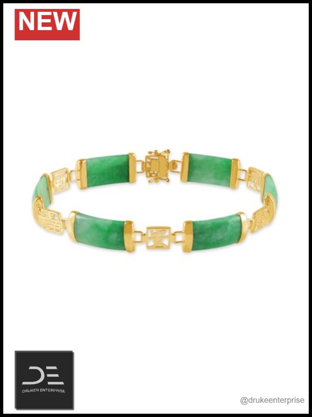 Belacqua Natural Green Jade Gold Plated Sterling Silver Link Bracelet